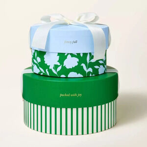 Kate Spade New York Target Round Gift Boxes Blue Green Floral Stripe 2 Pack NEW